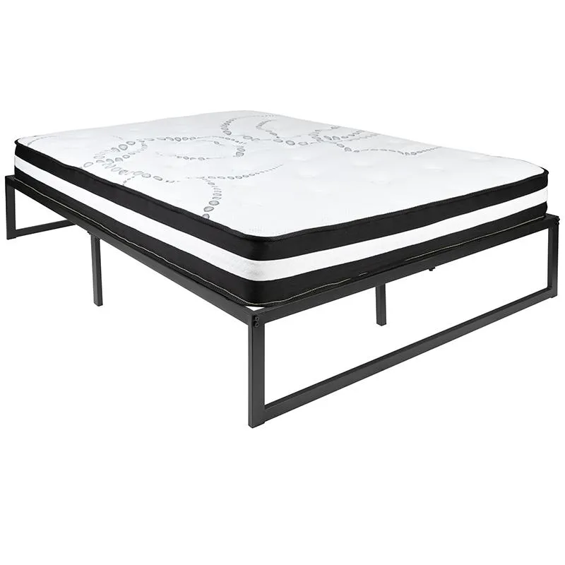 14 Inch Metal Platform Bed Frame With 10 Inch Pocket Spring Mattress In A Box (No Box Spring Required) - Full By Flash Furniture