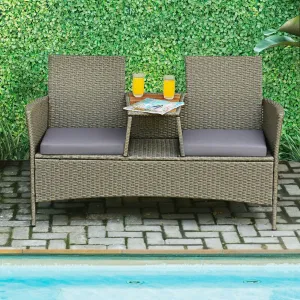 2-Person Patio Rattan Conversation Furniture Set with Coffee Table - Blue