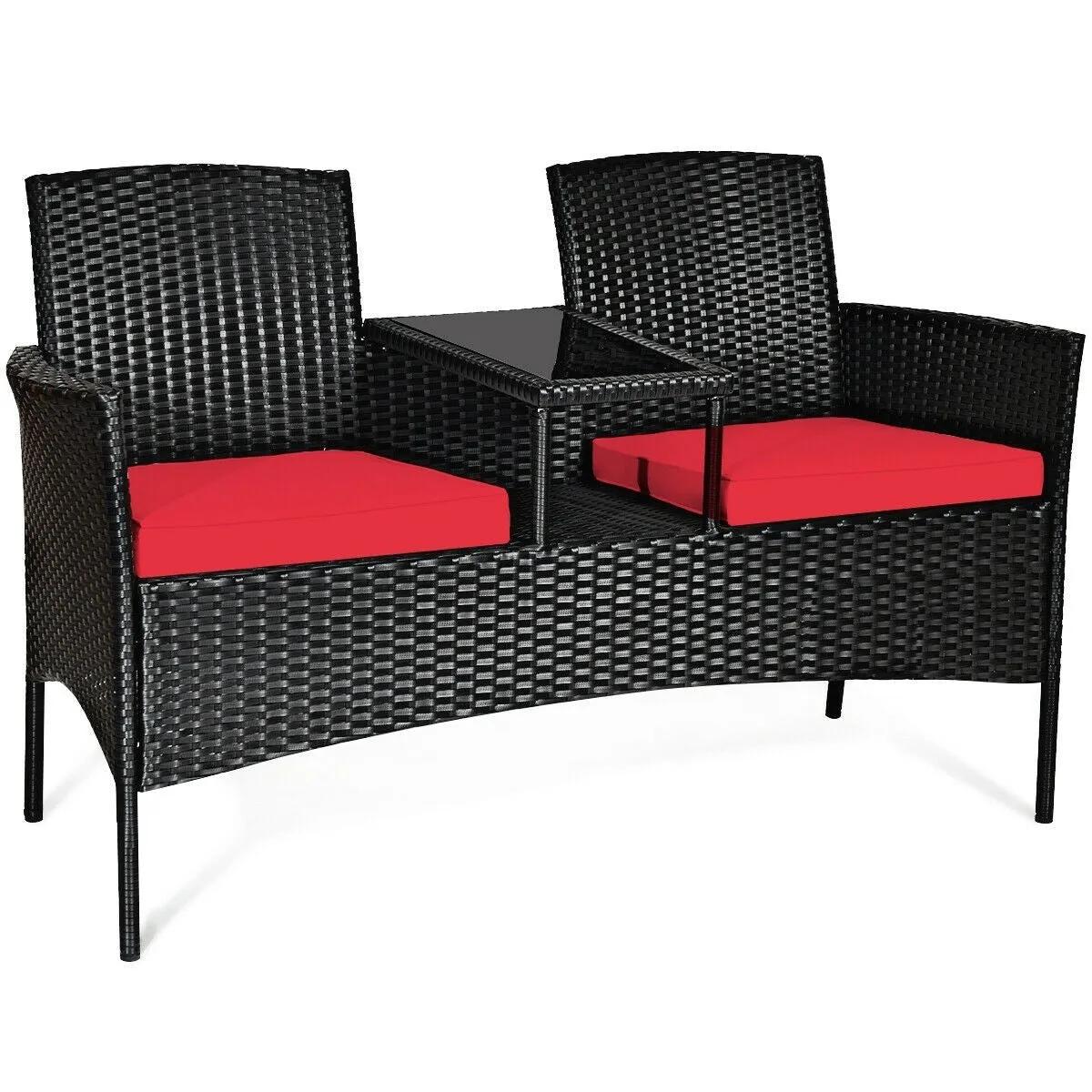 2-Person Wicker Rattan Patio Conversation Furniture Set - Red