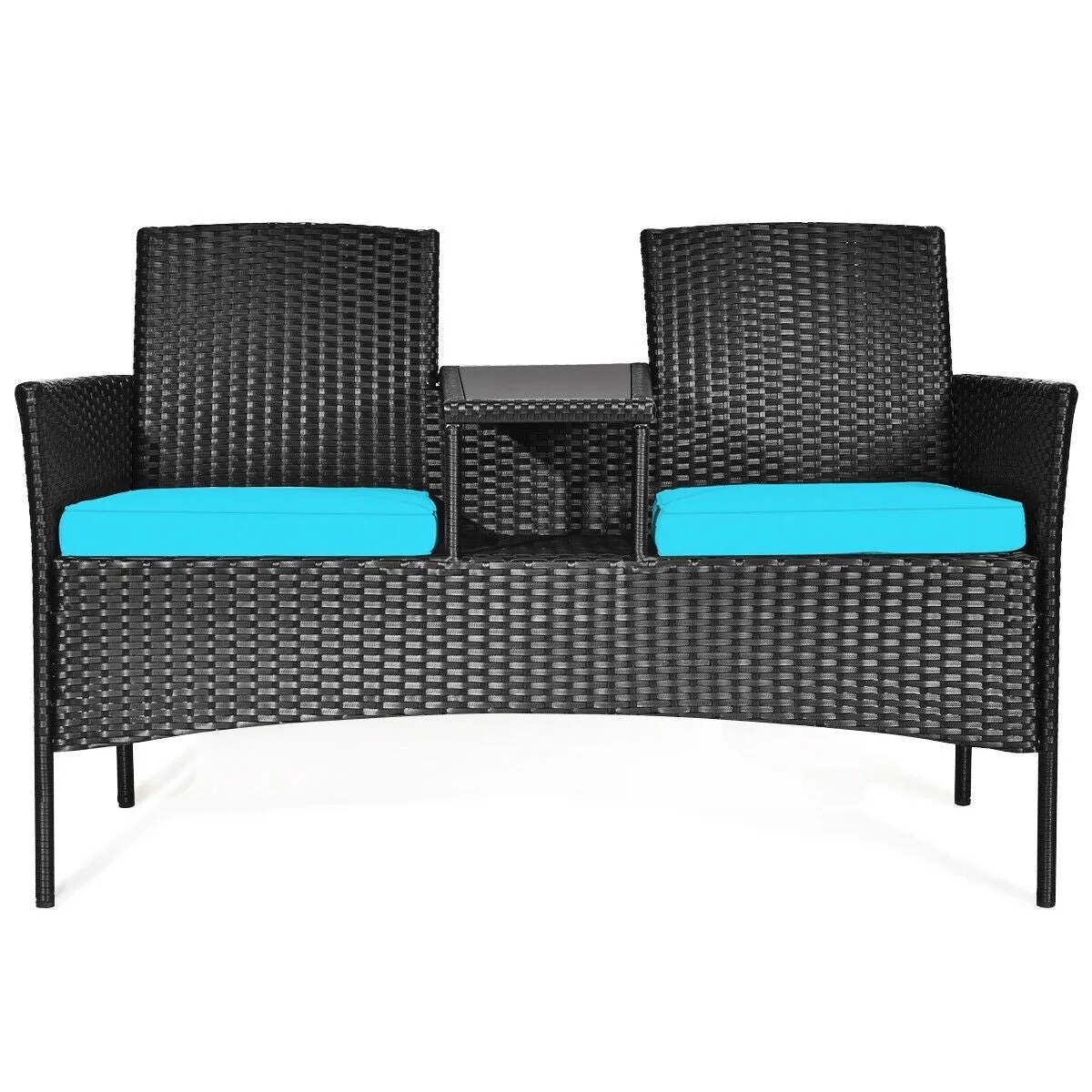 2-Person Wicker Rattan Patio Conversation Furniture Set - Turquoise