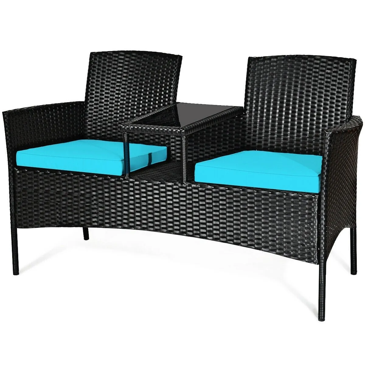 2-Person Wicker Rattan Patio Conversation Furniture Set - Turquoise