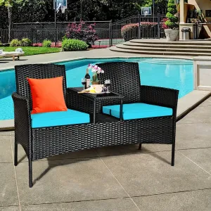 2-Person Wicker Rattan Patio Conversation Furniture Set - Turquoise