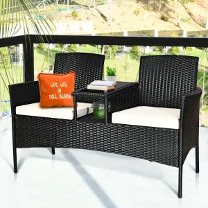 2-Person Wicker Rattan Patio Conversation Furniture Set - White