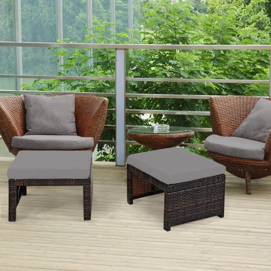 2 Pieces Cushioned Patio Rattan Ottoman Foot Rest-Gray