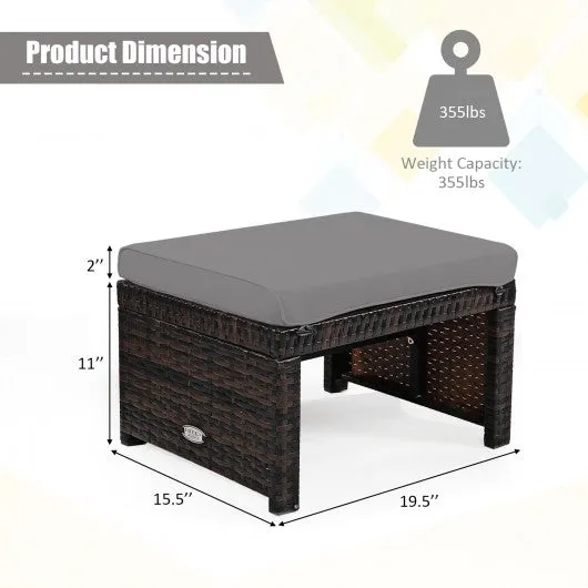 2 Pieces Cushioned Patio Rattan Ottoman Foot Rest-Gray