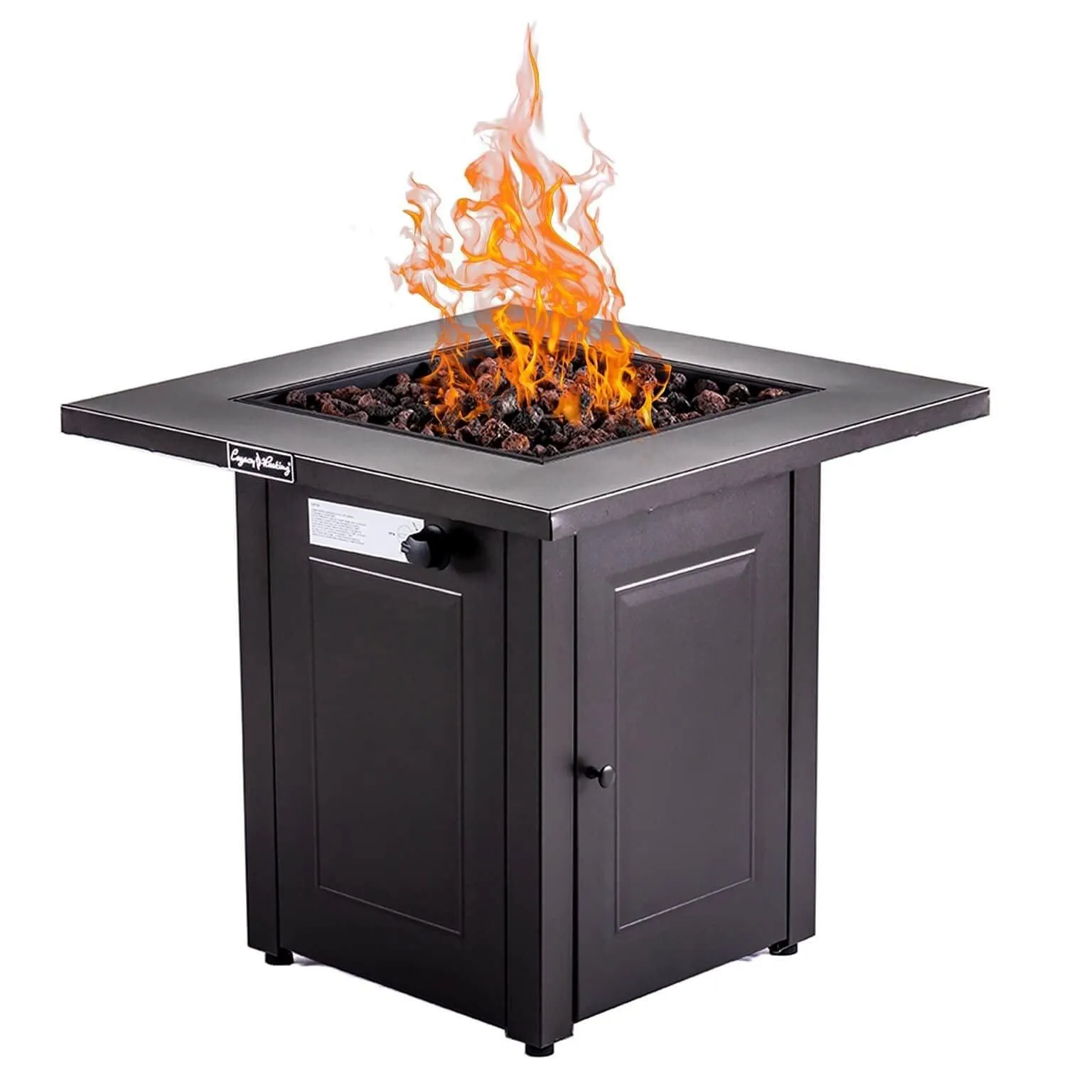 28" Propane Fire Pit Table, 50,000 BTU Gas Square Outdoor Fireplace with Lid & Lava Stone.