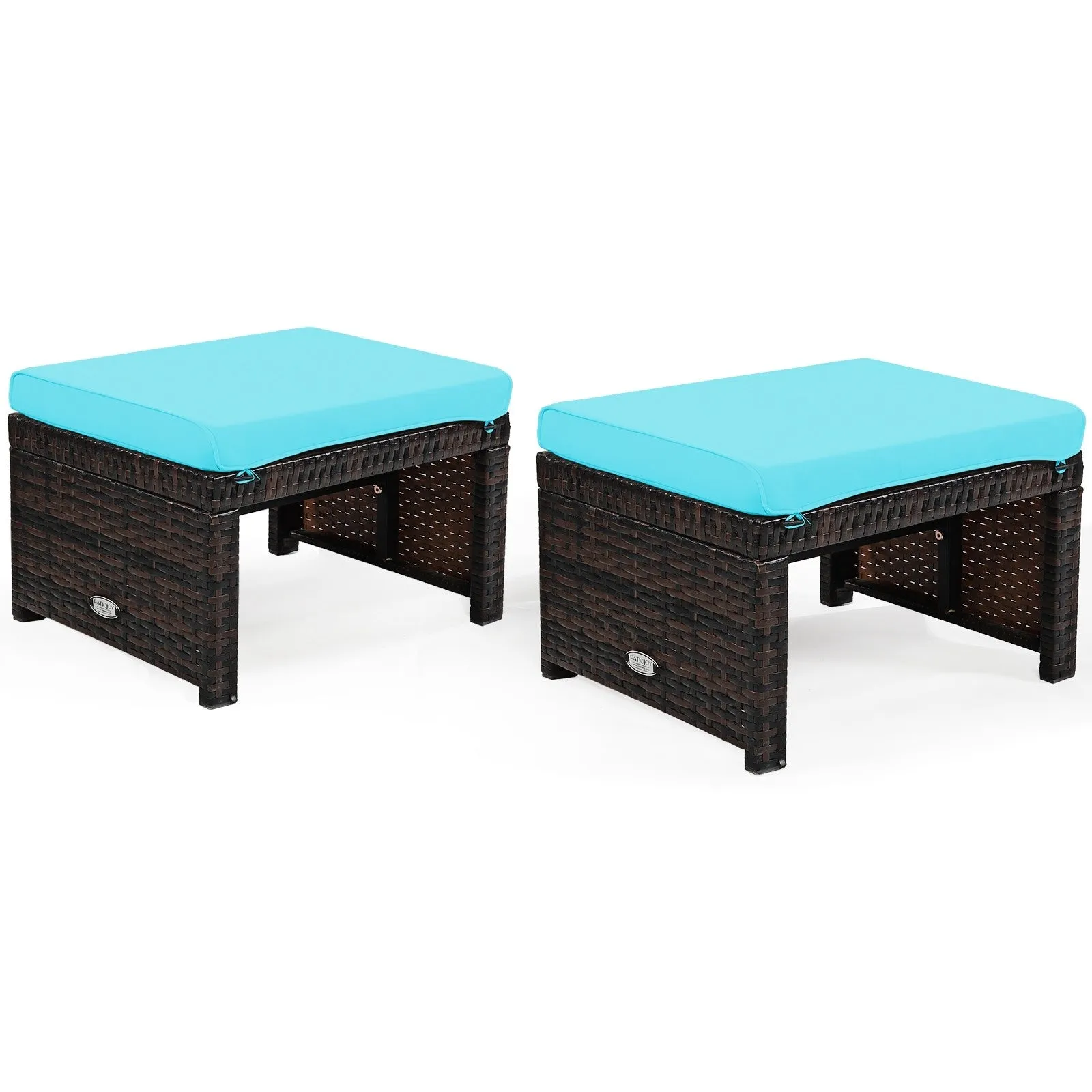 2pc Rattan Patio Ottoman Set - Turquoise