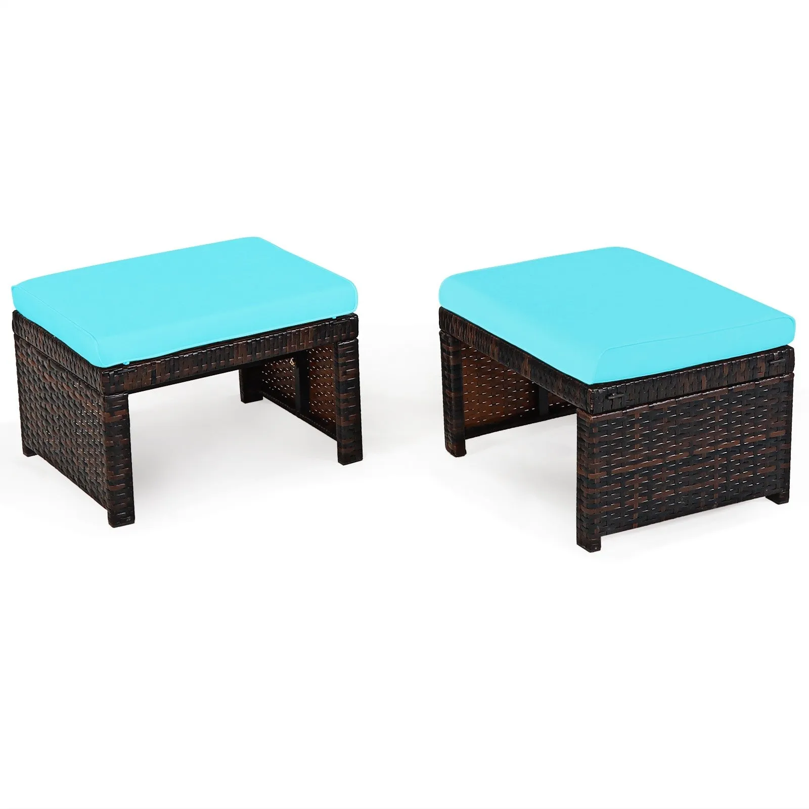 2pc Rattan Patio Ottoman Set - Turquoise