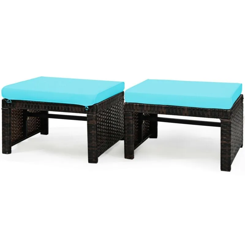 2pc Rattan Patio Ottoman Set - Turquoise