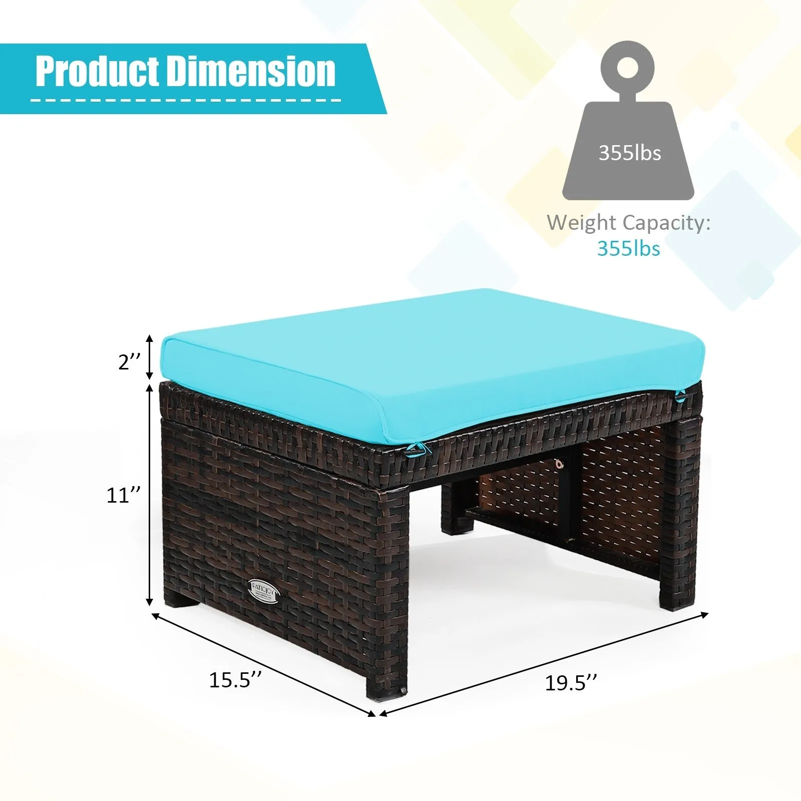 2pc Rattan Patio Ottoman Set - Turquoise