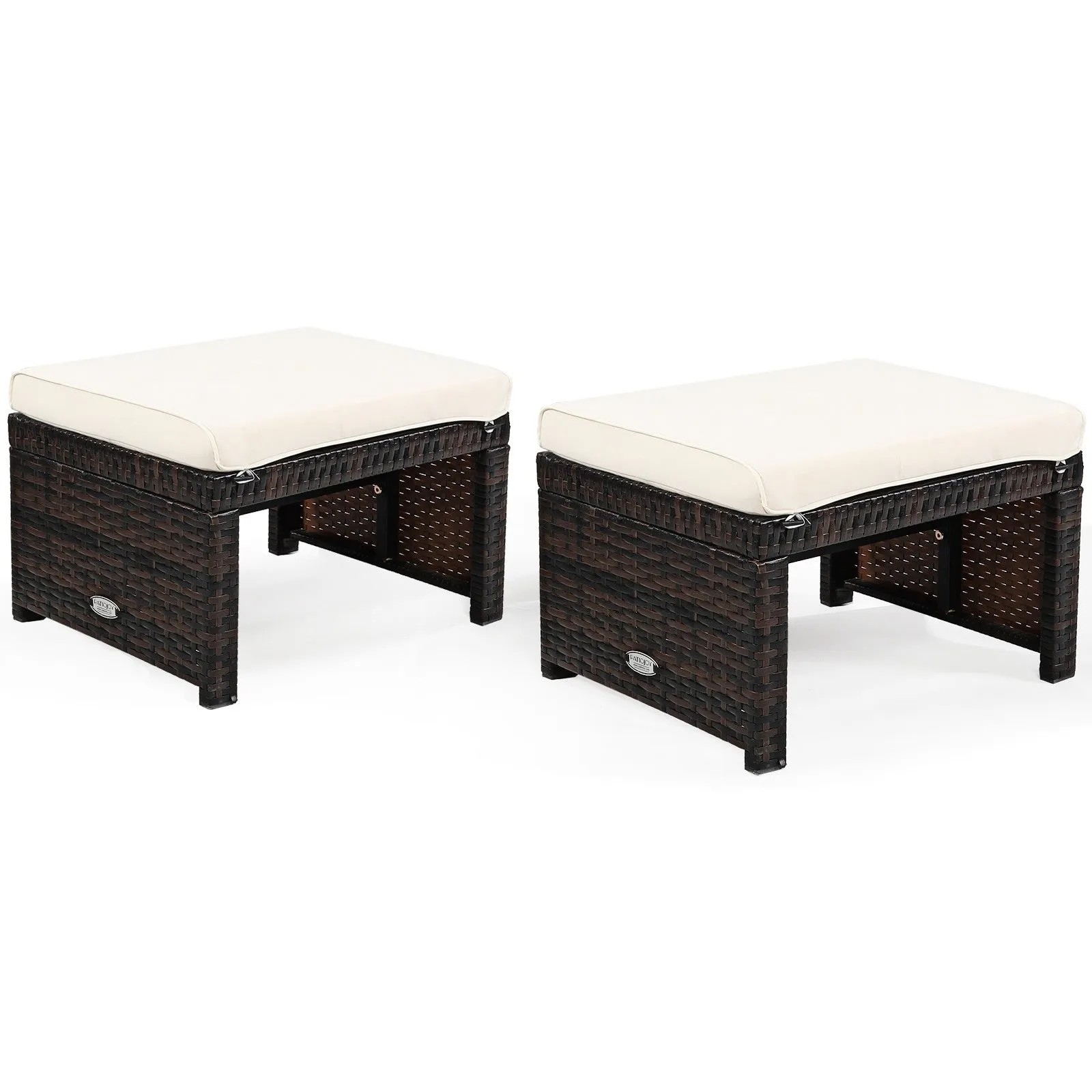 2pc Rattan Patio Ottoman Set - White