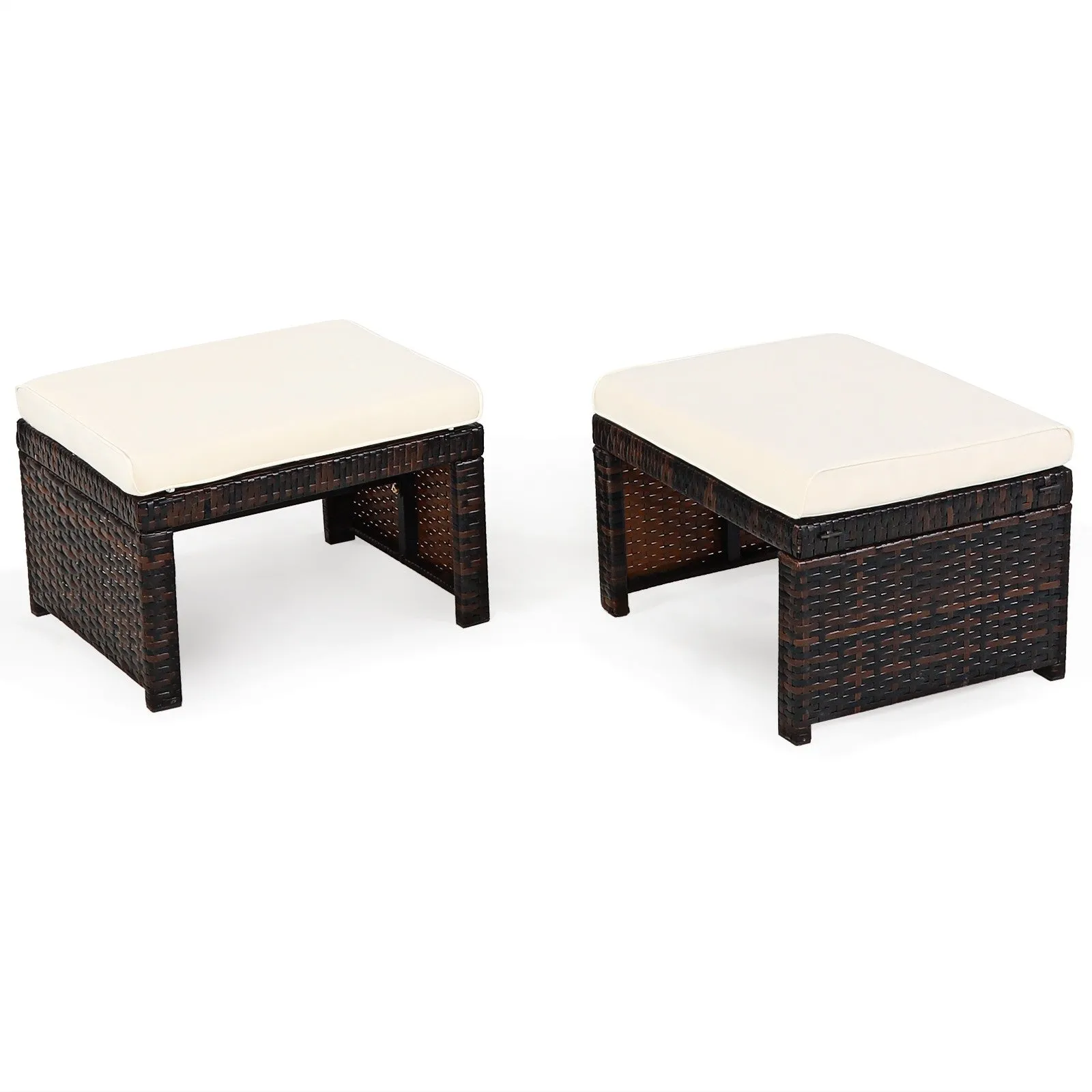 2pc Rattan Patio Ottoman Set - White