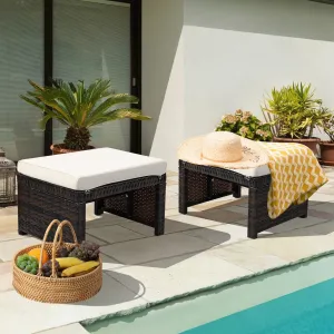 2pc Rattan Patio Ottoman Set - White