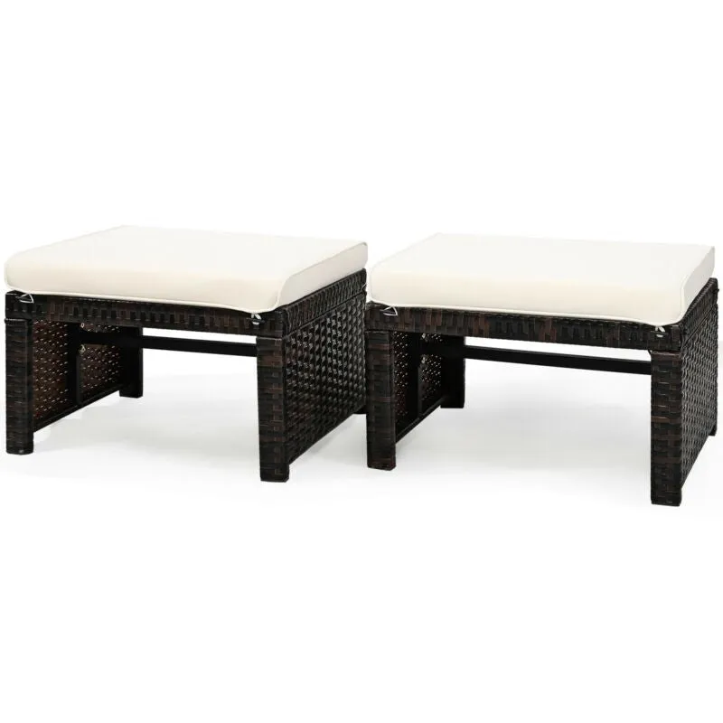 2pc Rattan Patio Ottoman Set - White