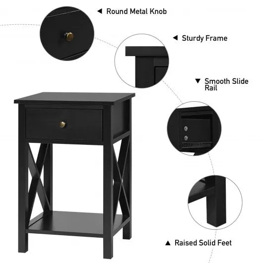 2pcs Bedroom Side End Nightstand with Drawer-Black