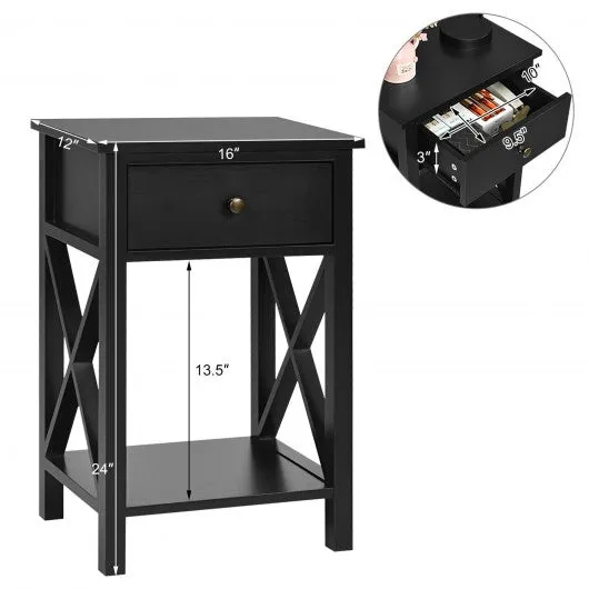 2pcs Bedroom Side End Nightstand with Drawer-Black