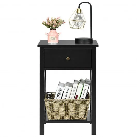 2pcs Bedroom Side End Nightstand with Drawer-Black