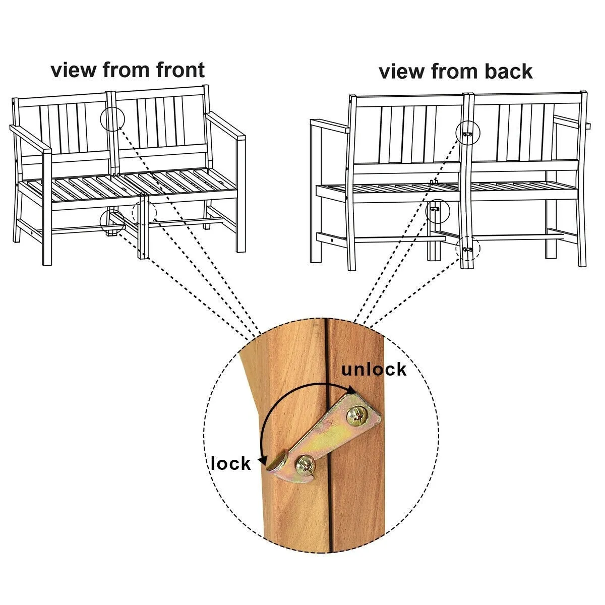 3 in 1 Acacia Wood Patio Furniture Set - Natural Teak