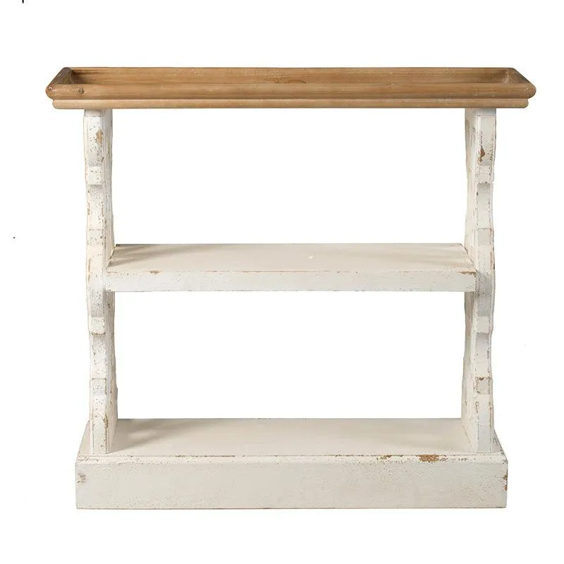 35.5" x 14" x 32" Distressed White and Natural Wood French Country Console Table