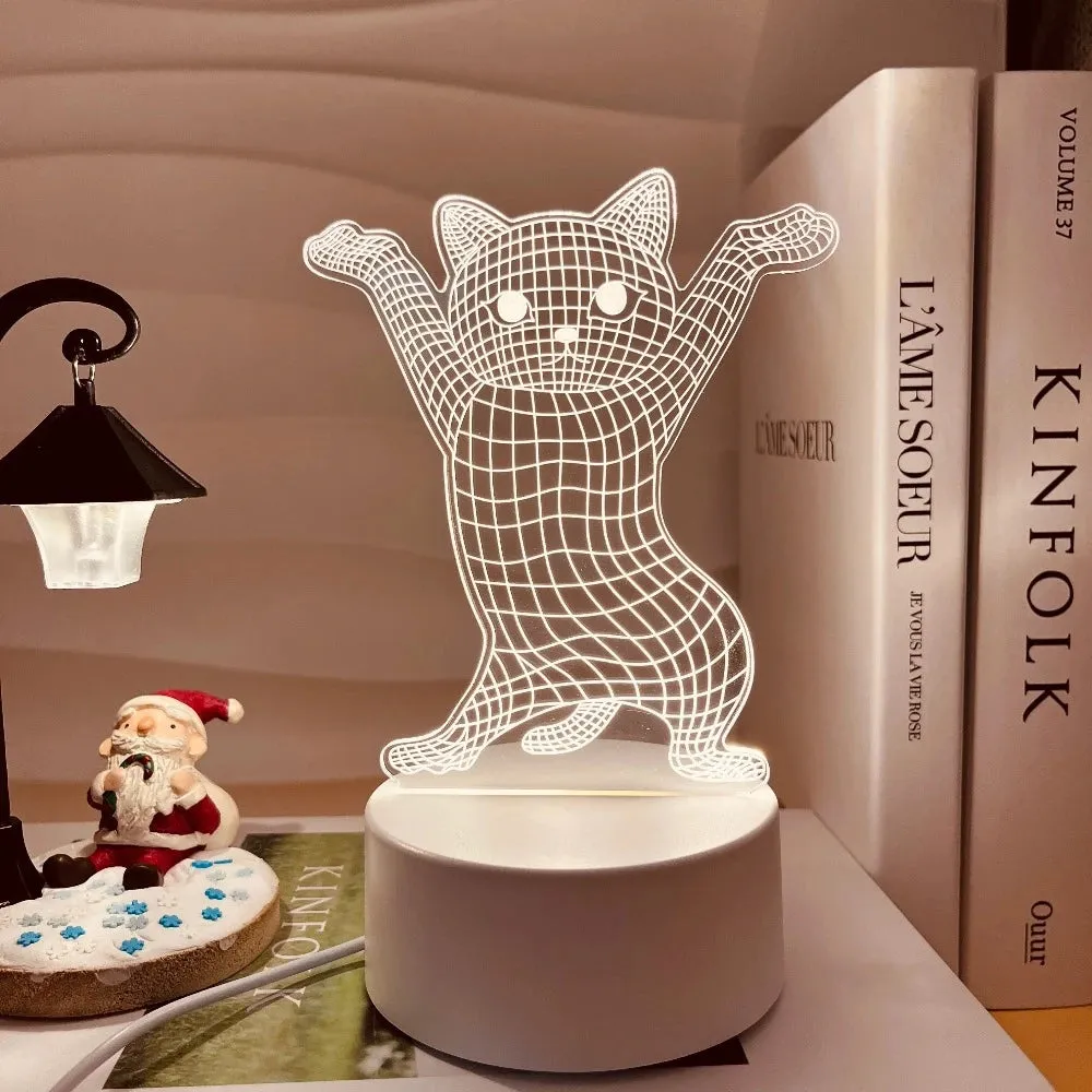 3D Cat Optical Illusion Night Light