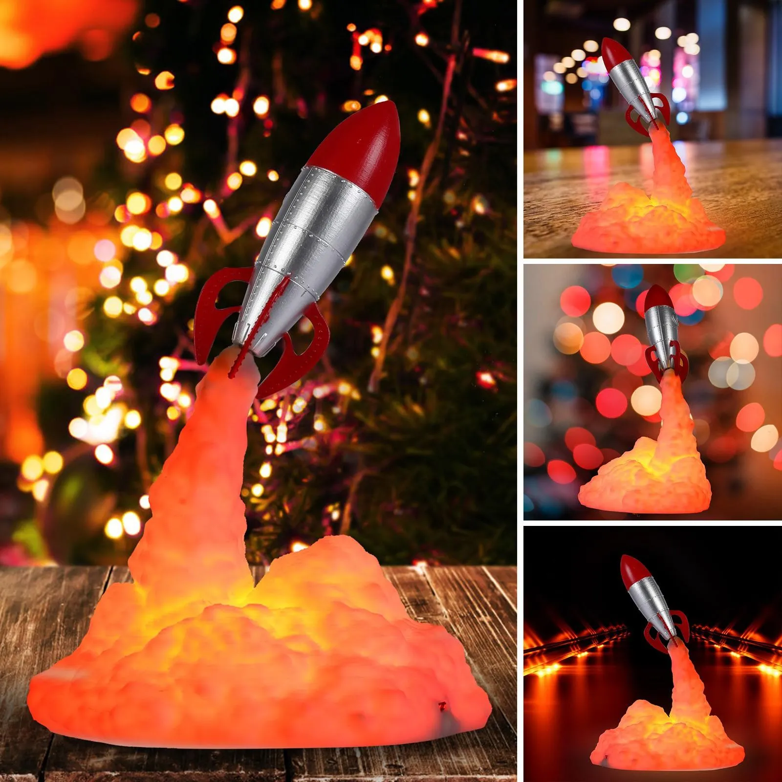 3D Printed Volcano Rocket Lamps,Night Light Moon Light, Kids Sleep Accompany Night Light For Bedroom Office Desktop Lamp