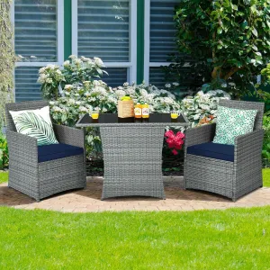 3pc Cushioned Patio Rattan Furniture Set - Navy