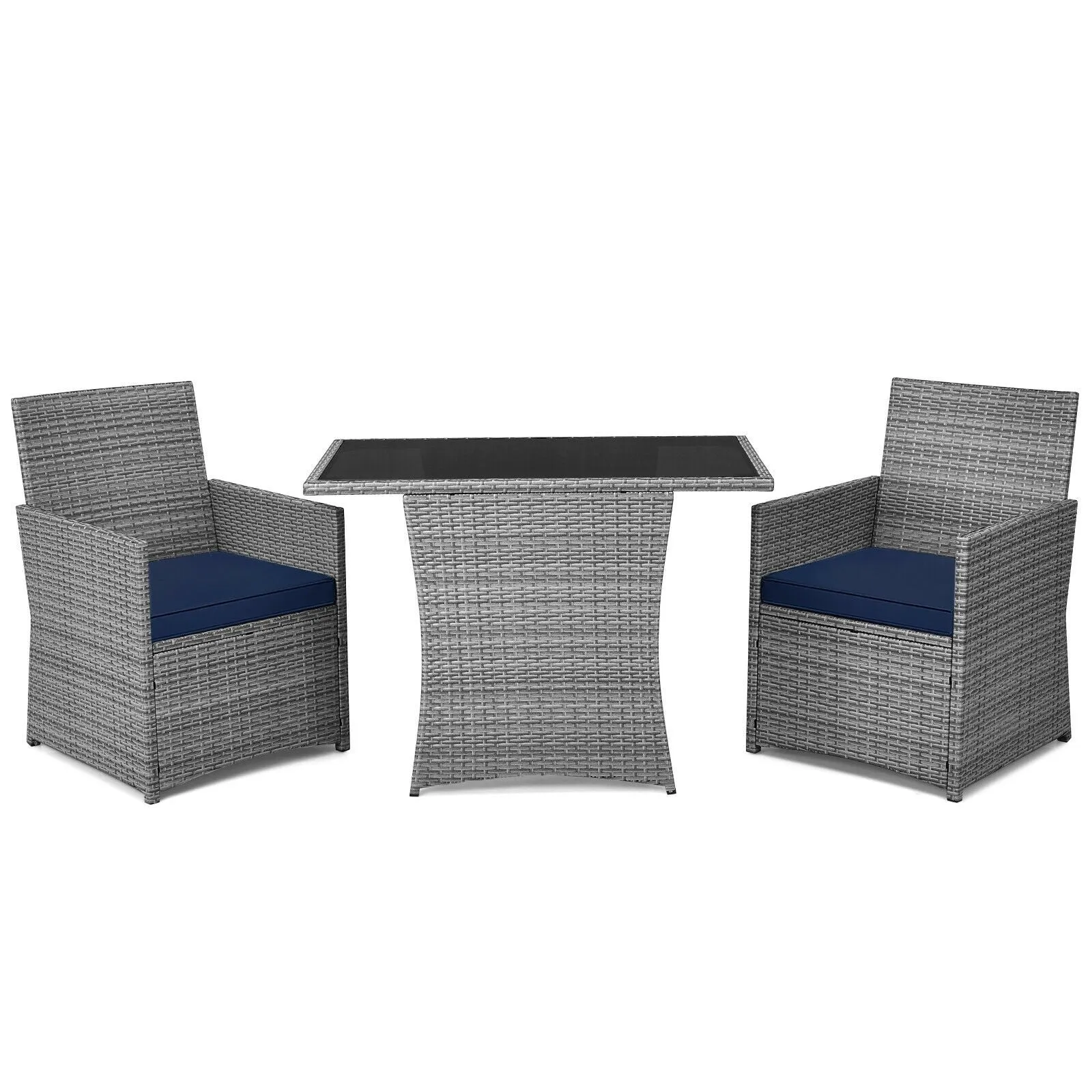 3pc Cushioned Patio Rattan Furniture Set - Navy