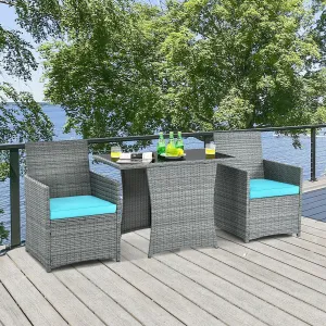 3pc Cushioned Patio Rattan Furniture Set - Turquoise