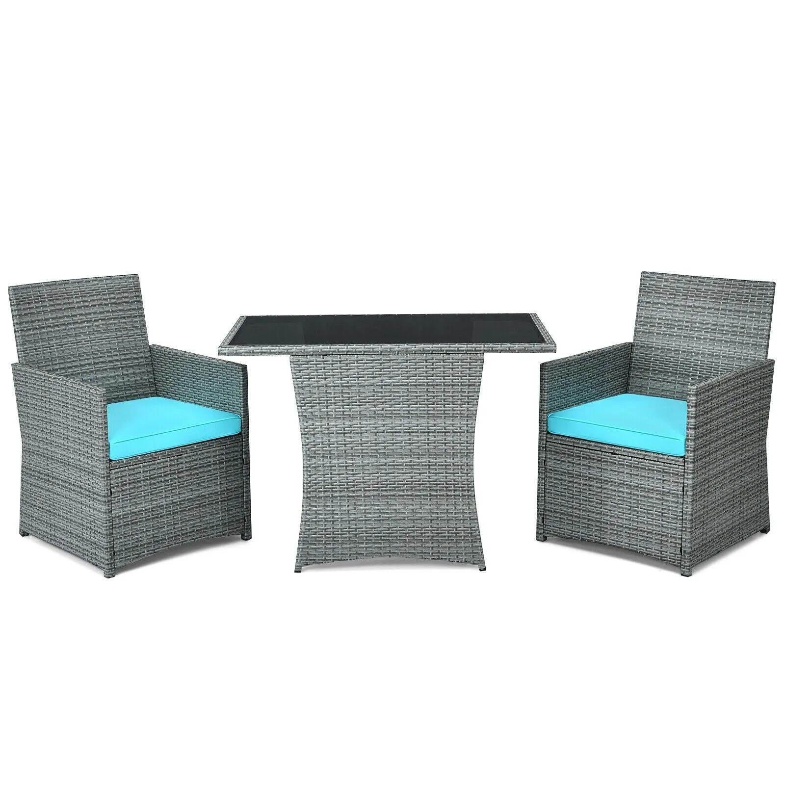 3pc Cushioned Patio Rattan Furniture Set - Turquoise