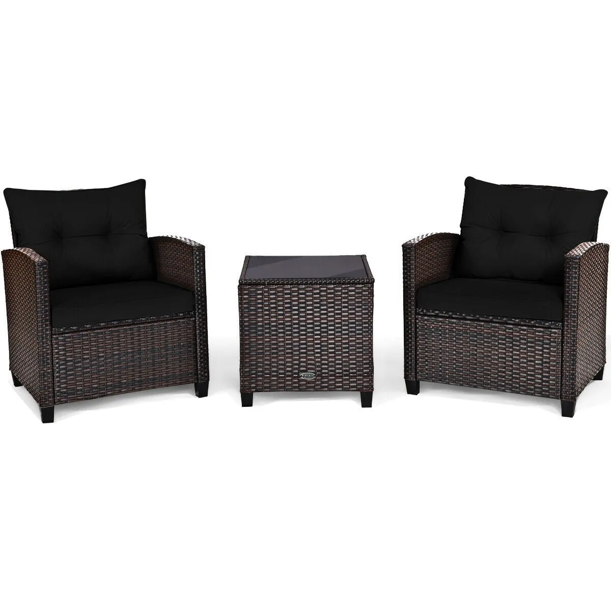 3pc Outdoor Patio Rattan Furniture Set - Black