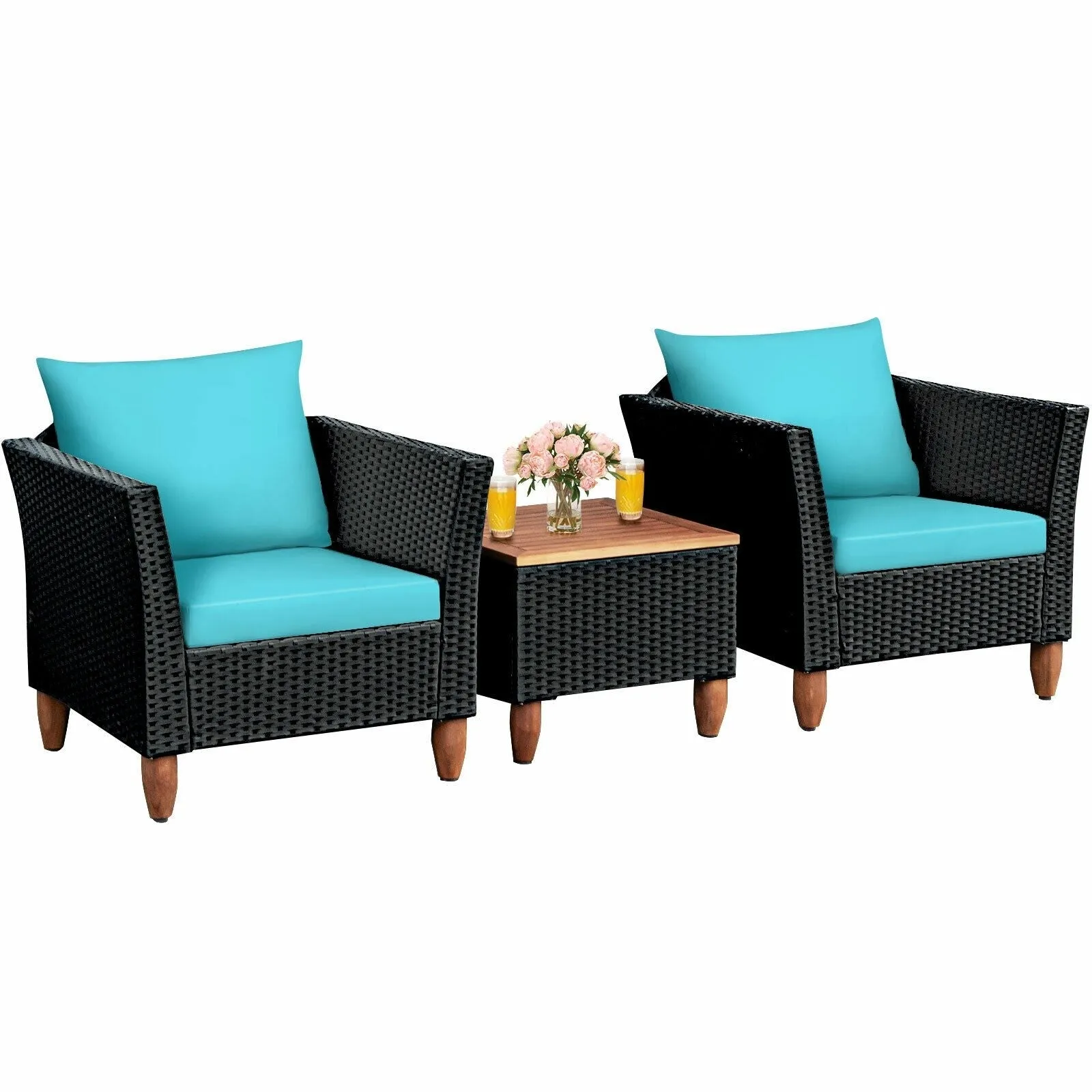 3pc Outdoor Patio Rattan Furniture Set - Turquoise