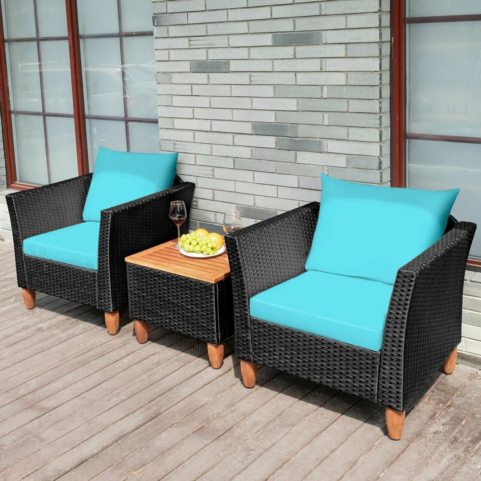 3pc Outdoor Patio Rattan Furniture Set - Turquoise