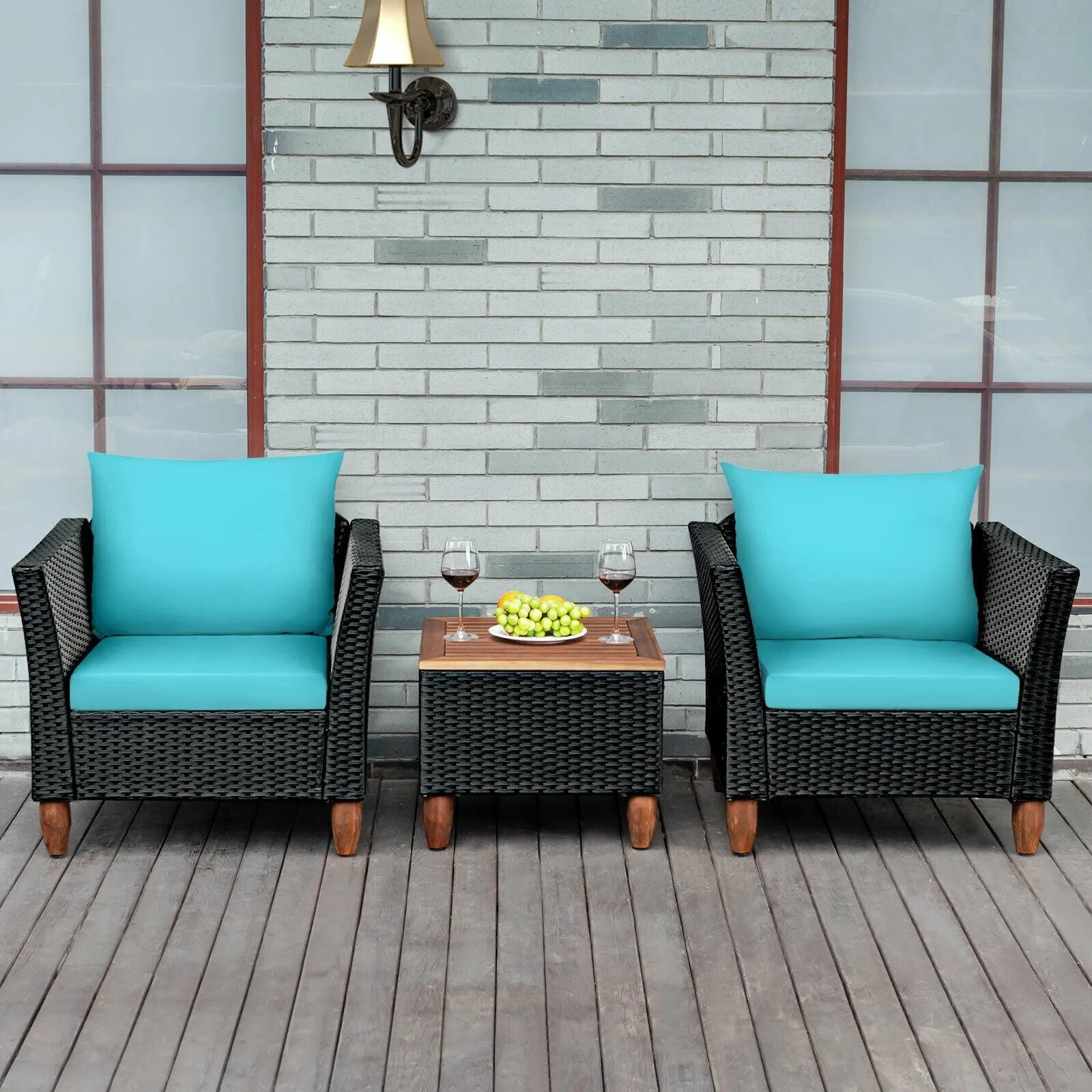 3pc Outdoor Patio Rattan Furniture Set - Turquoise