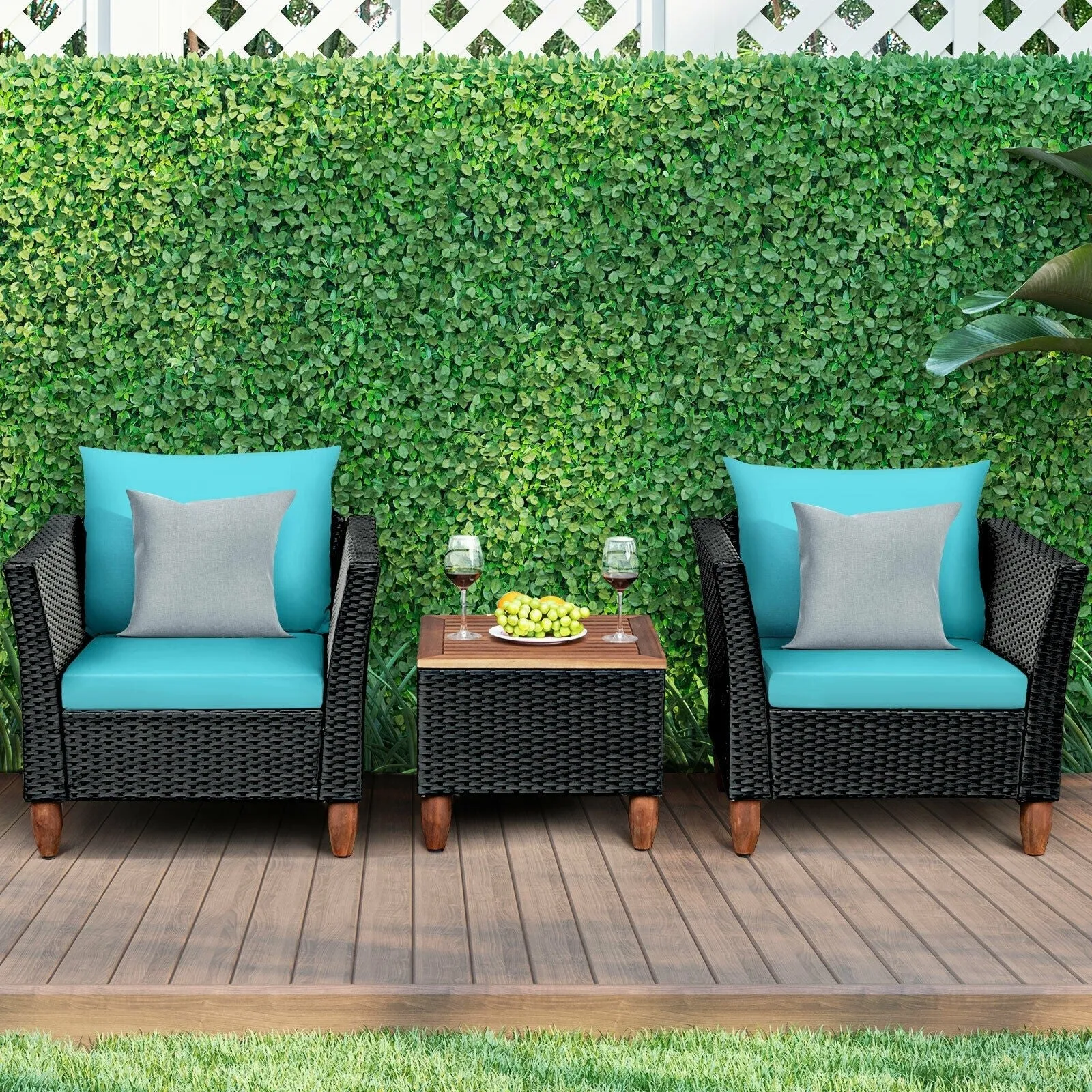 3pc Outdoor Patio Rattan Furniture Set - Turquoise