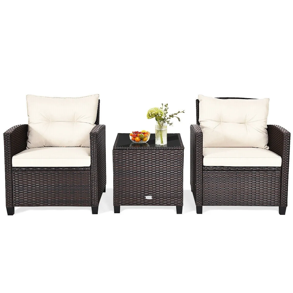 3pc Outdoor Patio Rattan Furniture Set - White