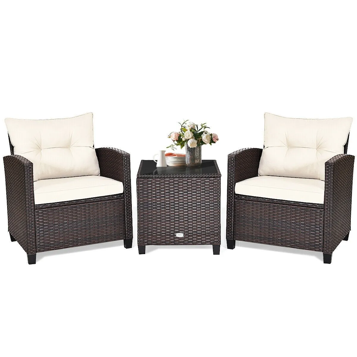 3pc Outdoor Patio Rattan Furniture Set - White