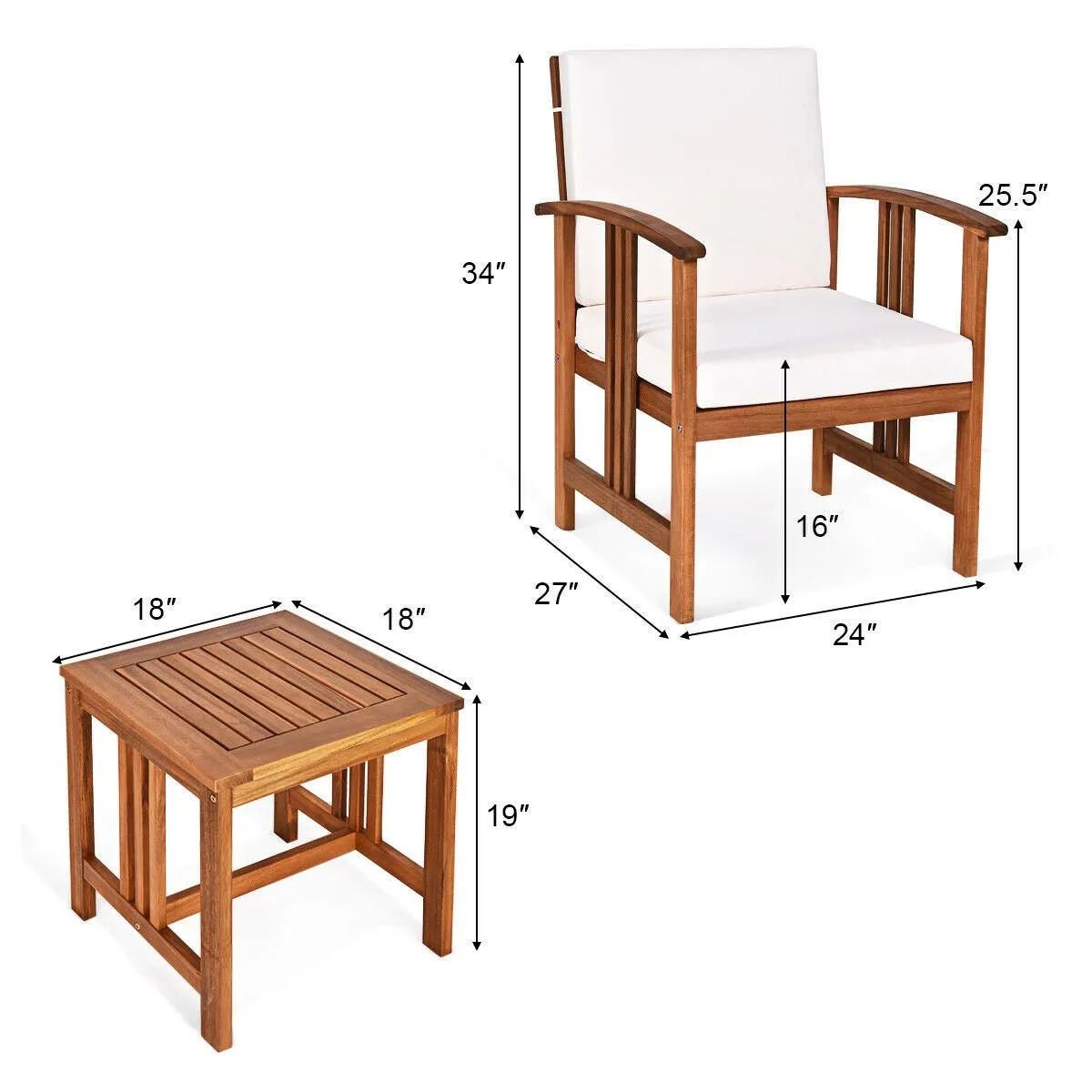 3pc Outdoor Wooden Patio Furniture Set - White