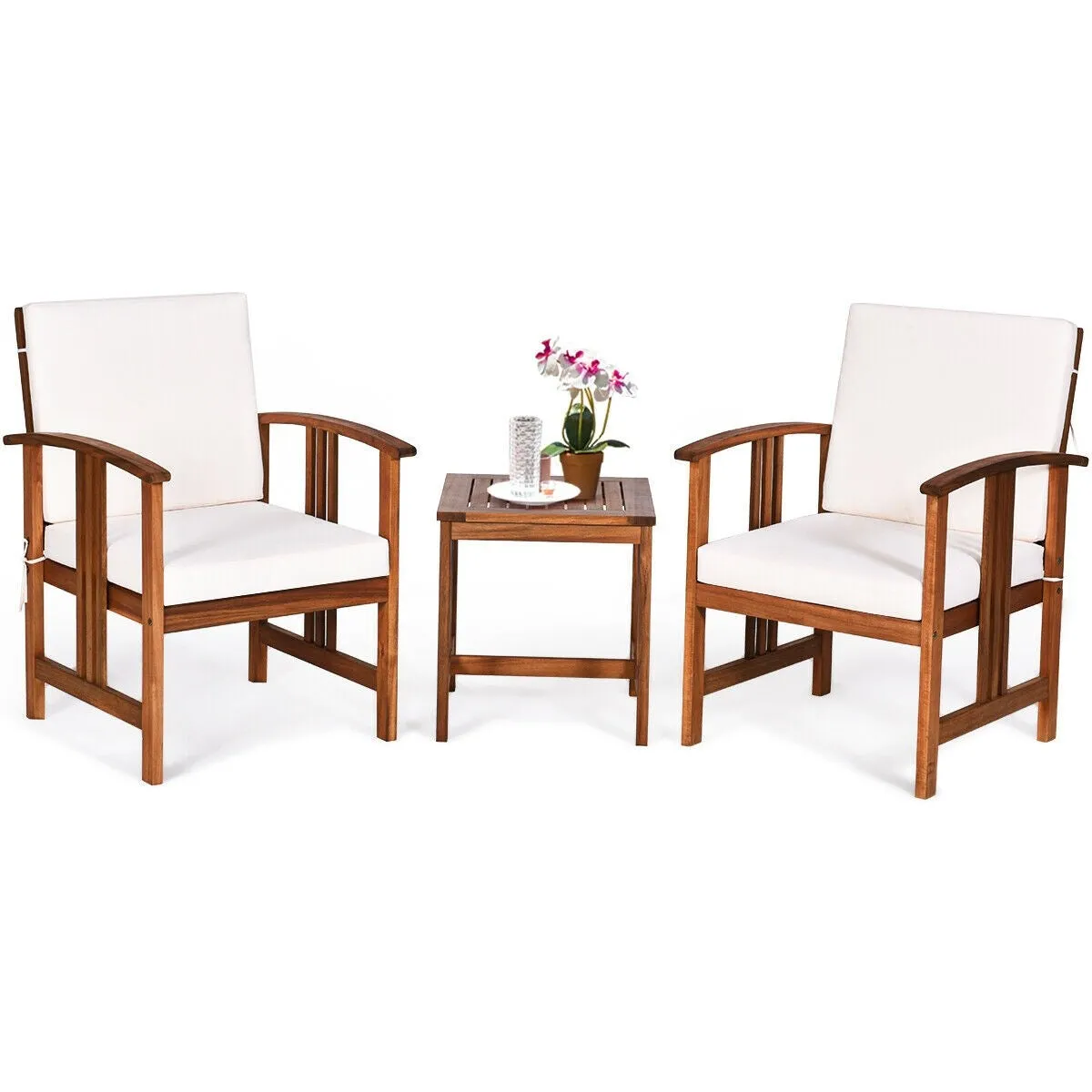 3pc Outdoor Wooden Patio Furniture Set - White