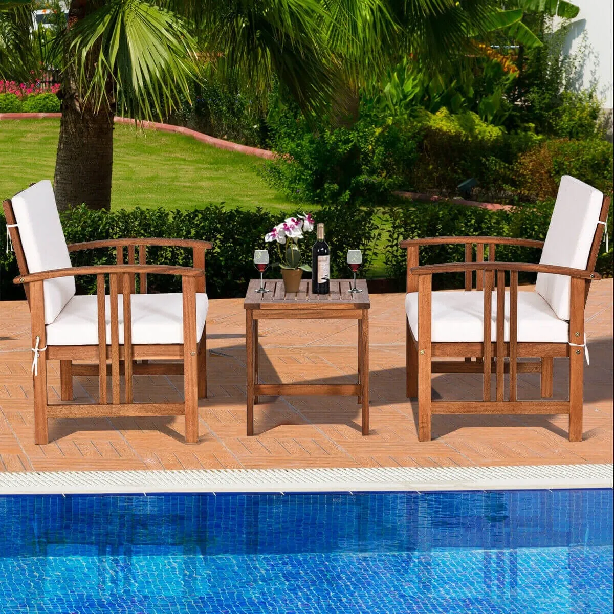 3pc Outdoor Wooden Patio Furniture Set - White