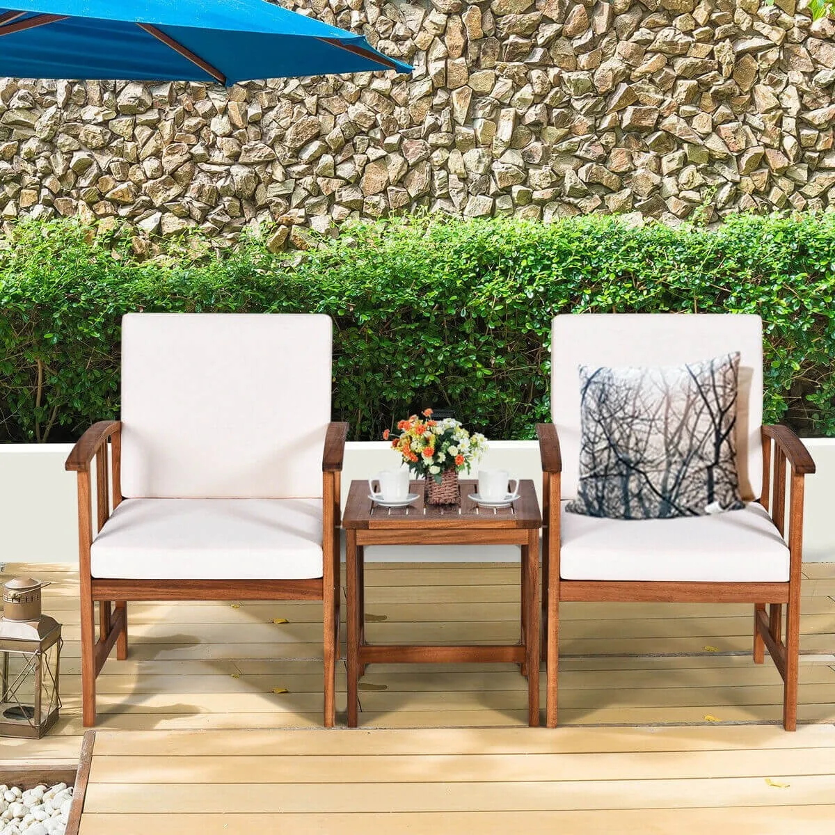 3pc Outdoor Wooden Patio Furniture Set - White