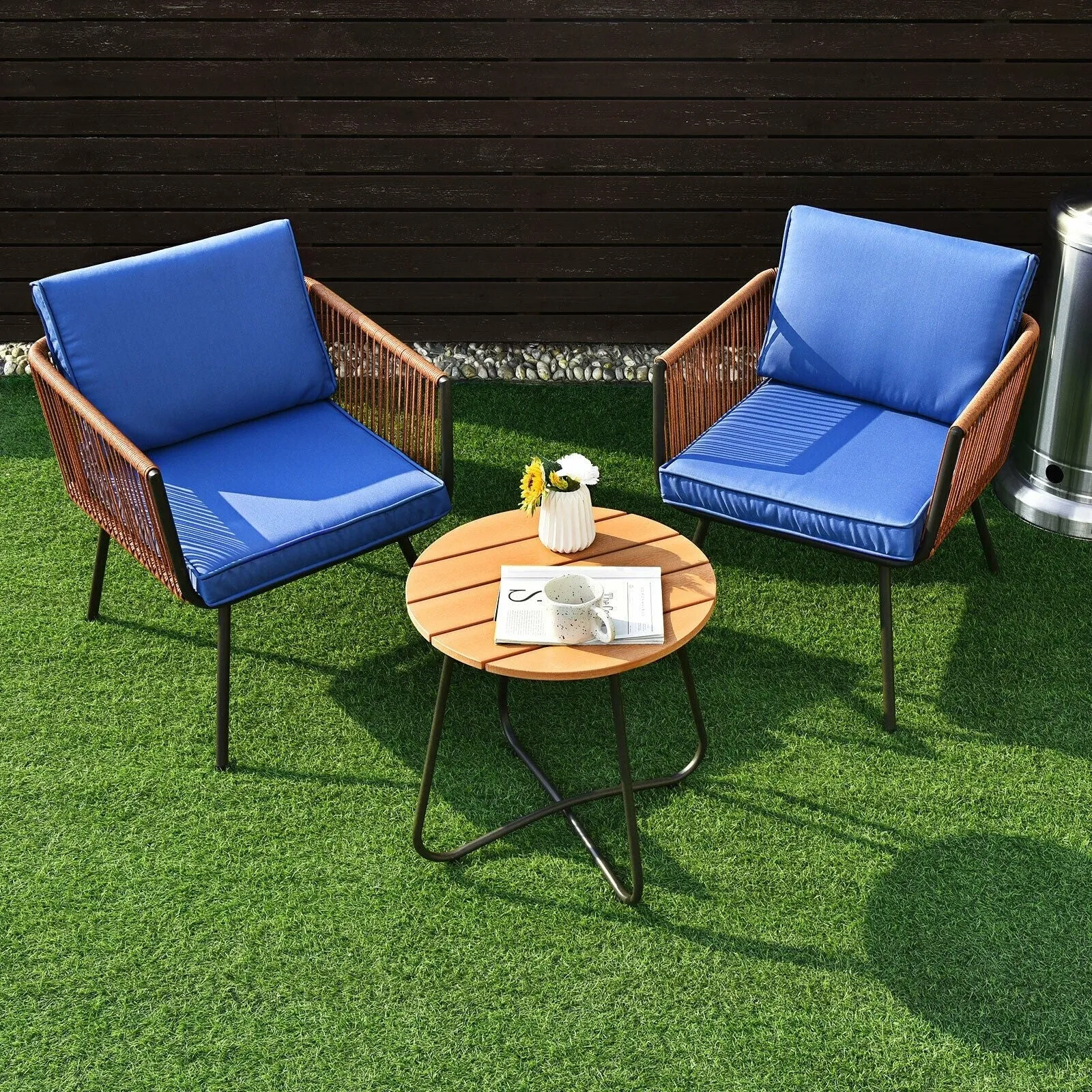 3pc Patio Bistro Furniture Set - Blue