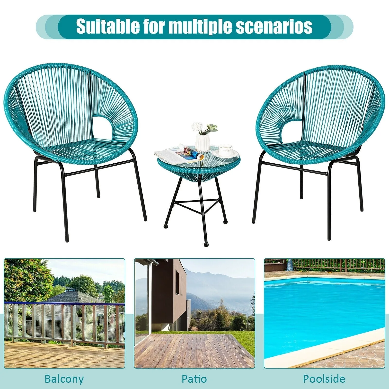 3pc Patio Furniture Set - Turquoise