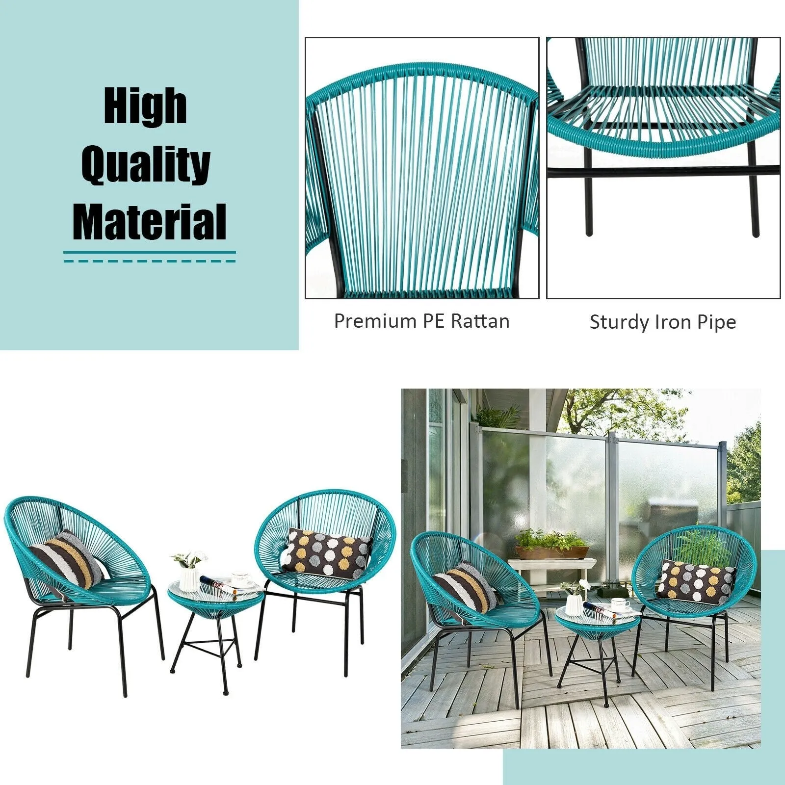 3pc Patio Furniture Set - Turquoise