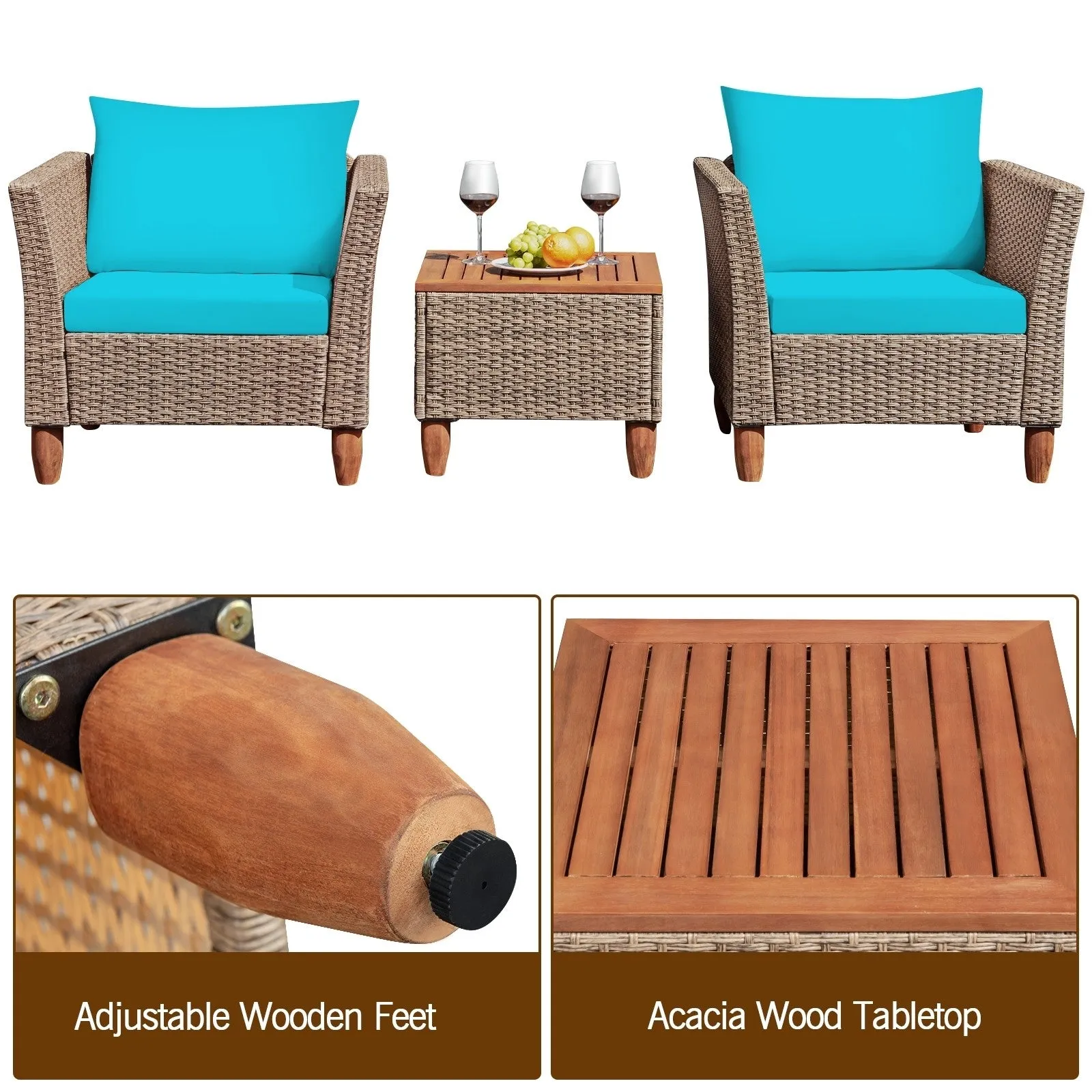 3pc Patio Rattan Furniture Set - Turquoise