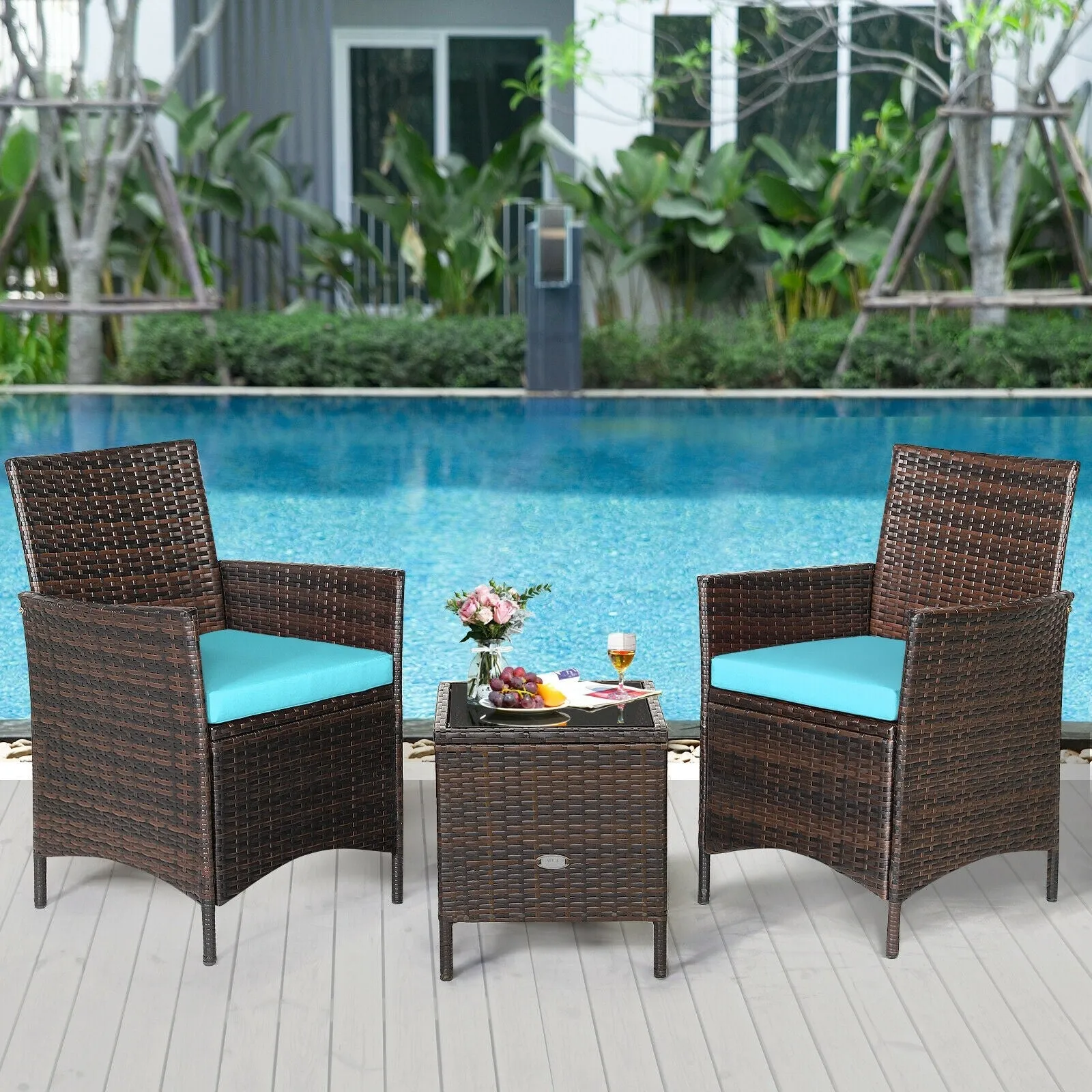 3pc Patio Rattan Furniture Set - Turquoise