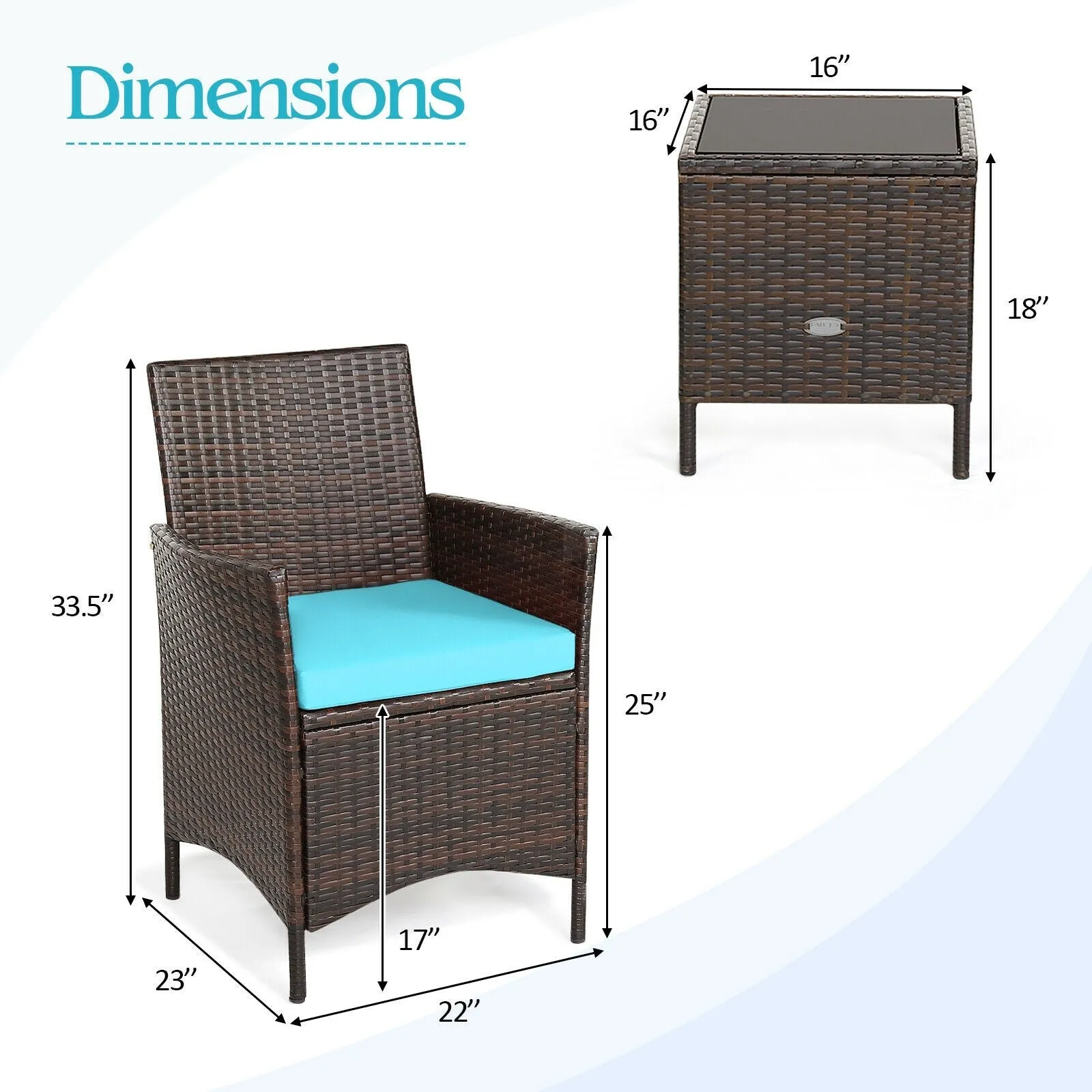 3pc Patio Rattan Furniture Set - Turquoise