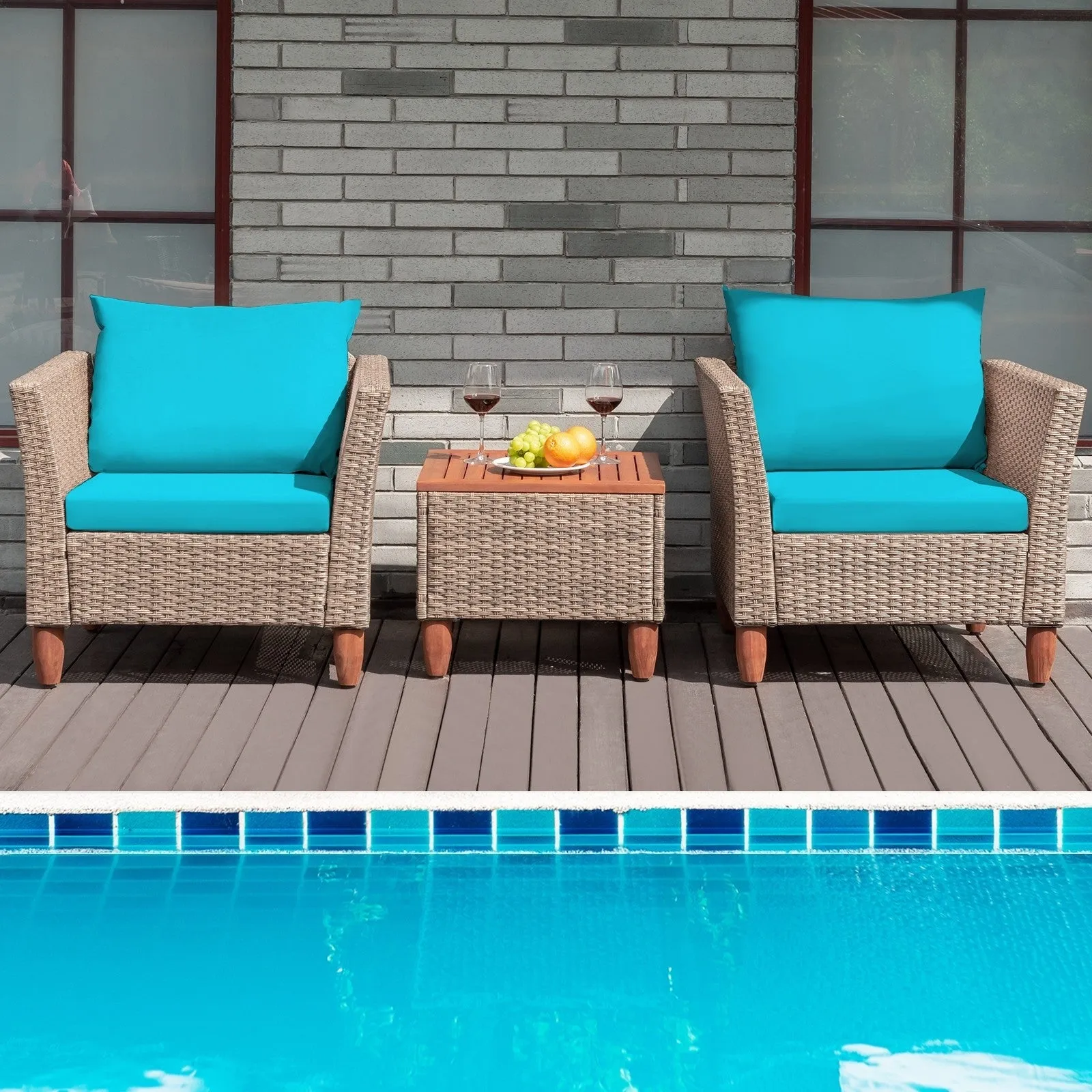 3pc Patio Rattan Furniture Set - Turquoise