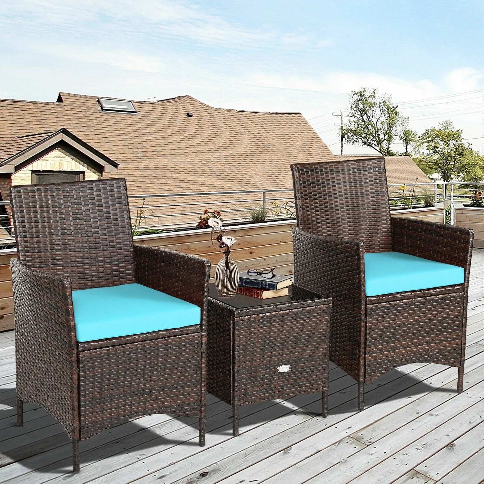 3pc Patio Rattan Furniture Set - Turquoise