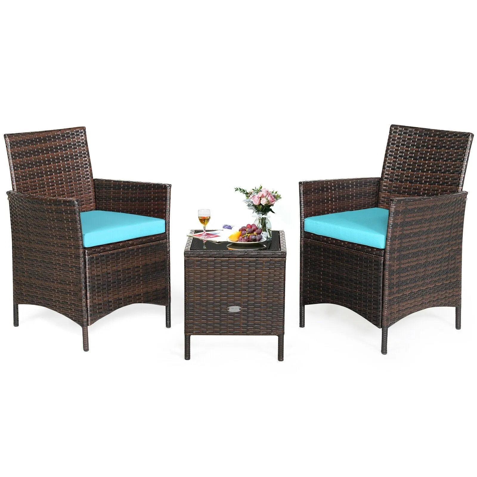 3pc Patio Rattan Furniture Set - Turquoise