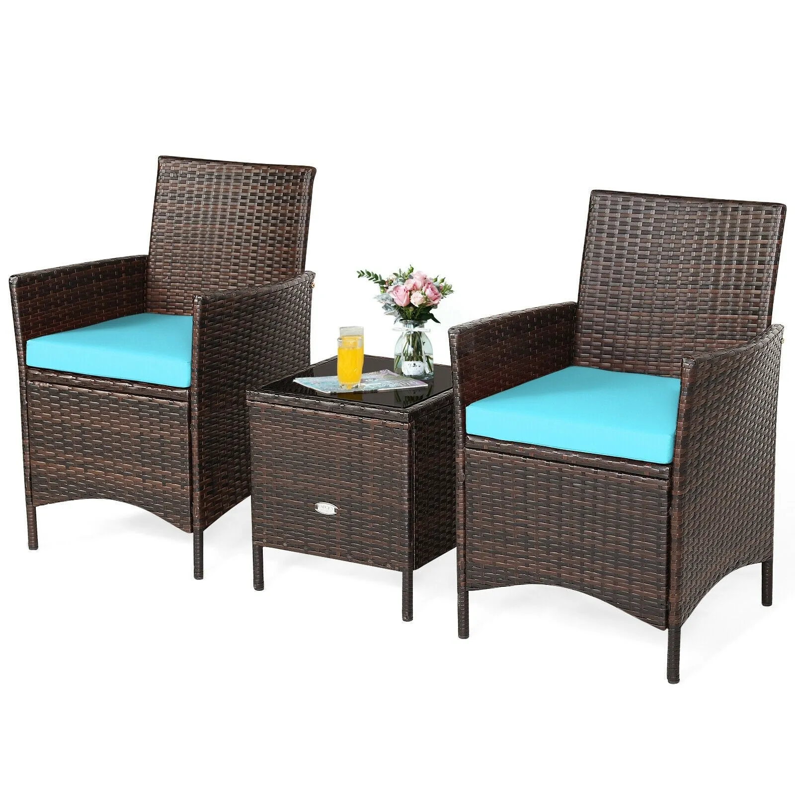 3pc Patio Rattan Furniture Set - Turquoise